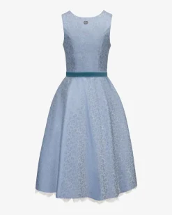 Blauer Engel Midi-Dirndl mit Seidensamt-Schürze