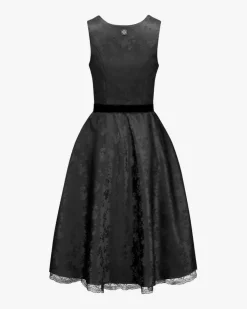 Schwarze Rose Midi-Dirndl mit Seidensamt-Schürze